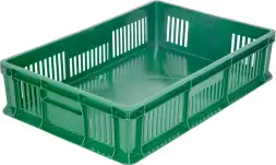 Ящик пластиковый перфорированный, 600×400×140 мм, 27 л, зелёный [705.02.02]